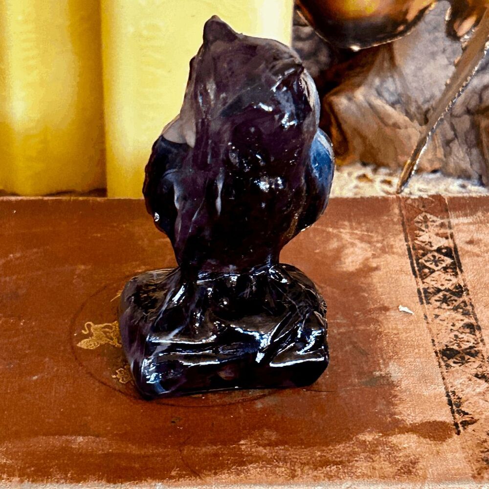 Vintage Art Glass Owl Figurine – Purple Slag Glass Owl | Mid-Century Glass Colle